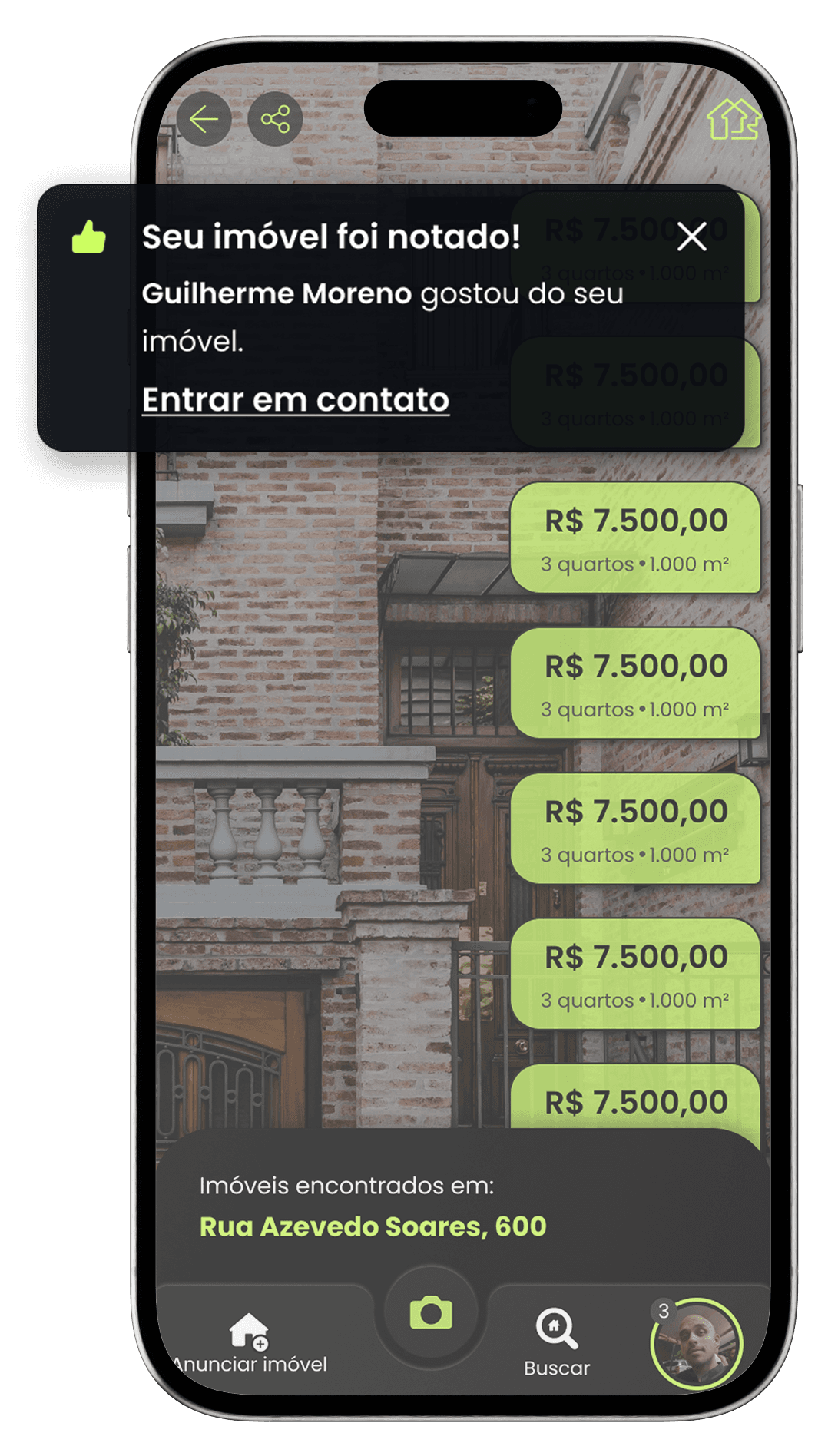 Imagem da tela do modo câmera do App iRuas